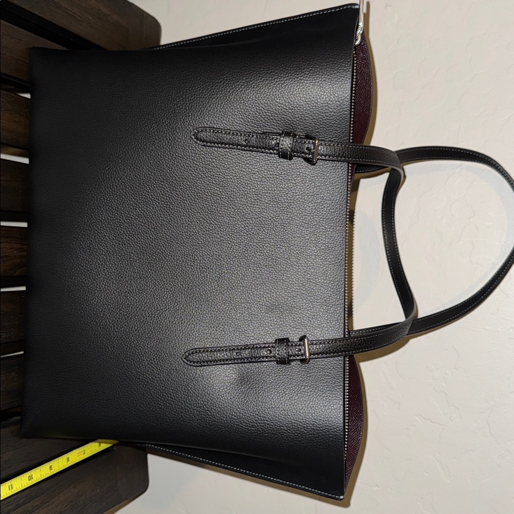 Coach Black Leather Tote with Burgundy Interior - Picture 6 of 8